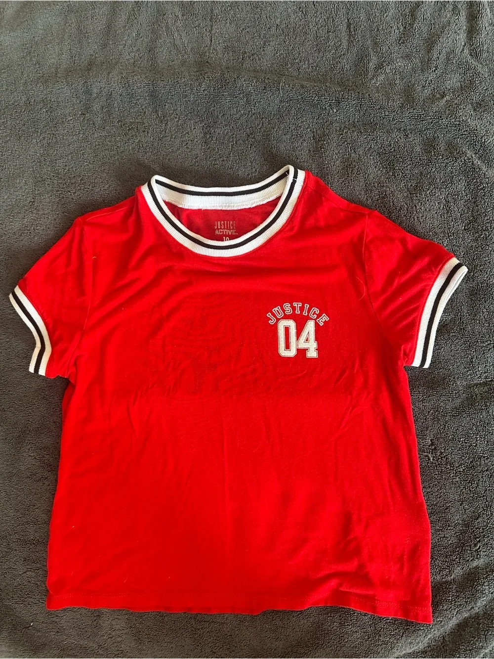 Justice Red Short-Sleeve Ringer Tee with Black & White Trim